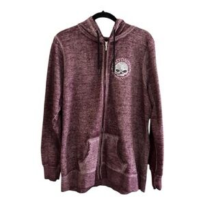 HARLEY DAVIDSON Rochester‎ NH Skull Mauve Burnout Full Zip Hoodie L